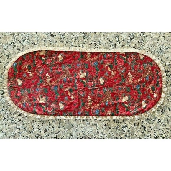 Vintage EASTER and CHRISTMAS Reversible TABLE RUNNER Oval with Lace Trim 41"x18" - Picture 4 of 11